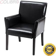 Colibrox Executive Pu Leather Guest Chair Reception Side Arm Chair Upholstered Wood Leg Modern Modern Reception Chairs Office Guest Chairs Upholstered Chairs