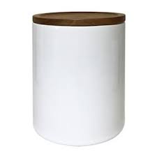 The most common kitchen canisters material is metal. Food Network Large Canister With Acacia Wood Lid Acacia Wood What To Put In Glass Jars Glass Containers
