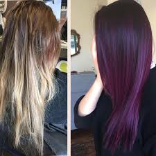Purple highlights look perfect on blonde locks regardless of how many you decide to make. From Blonde Balayage To A Purple Balayage More Hair Color 2017 Purple Ombre Hair Hair Color Purple