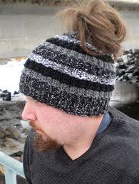 Knitting Pattern For Unisex Bun Beanie Easy Hat Perfect For Anyone With A Lot Of Hair That Th Ponytail Hat Knitting Pattern Knitted Hats Knitted Ponytail Hat