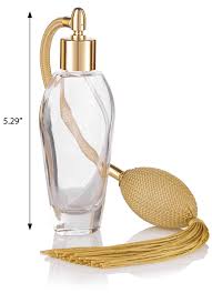 Is the size of a cologne bottle good for travel? Clear Glass Refillable Oval Perfume Bottle With Gold Bulb Tassel Atomizer Sprayer 2 Oz 60