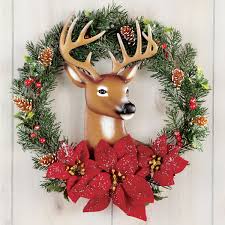 Collections Etc Christmas Wreath With Metal Deer Poinsettias Walmart Com Walmart Com