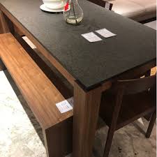 Enjoy free shipping on most stuff the table's natural stain highlights the wood's grain, creating a subtle sunburst effect. Dark Stone Dining Table Walnut Veneer Granite Top Furniture Home Living Furniture Tables Sets On Carousell