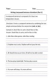 Compound Sentences Worksheets Writing Compound Sentences Worksheet Part Complex Sentences Worksheets Writing Compound Sentences Simple And Compound Sentences