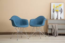 Scottsbury steel blue wood dining chair with slat back (set of 2) (16.7 in. Porthos Home Upholstered Dining Chairs Set Of 2 Dining Room Chair With Arms Chrome Metal Legs And A Beautiful Blue Fabric Eames Style Armchair For Living Room Dining Room Furniture Walmart Com