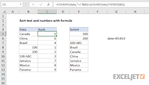 Questions may vary on the arrangement of alphabets. Excel Formula Sort Text And Numbers With Formula Exceljet