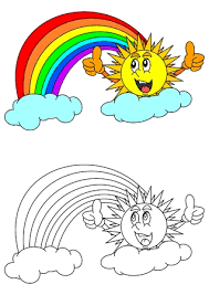 sourire soleil avec le signe du pouce leve arc en ciel les nuages et un livre de coloriage pour jeunes enfants vecteur clip art libres droits vecteurs fleurs coeur