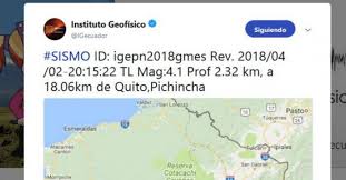 Noticias de los mas recientes sismos hoy, estadísticas e investigaciones de los terremotos. Terremoto En Ecuador De Magnitud 4 1 Hoy Lunes 02 Abril 2018 Temblor Sismo Epicentro Quito Www Igepn Edu Ec Educacionenred Pe