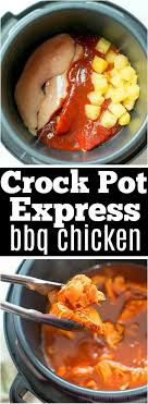 This Easy 4 Ingredient Crock Pot Express Barbecue Chicken Recipe Is Our Favorite Healthy Dinner Moist Flavorful C Chicken Crockpot Recipes Recipes Crock Meals