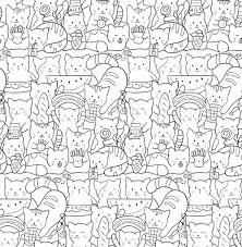 Cute food coloring pictures coloring book themes stampsnow info. Vector Seamless Pattern With Cute Kawaii Cats Kittens With Fast Food And Sweets Doodle Black And White Illustration Perfect For Print On Fabrics Paper Wallpaper And Scrapbooking Coloring Page Premium Vector