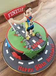 Diy birthday cake tips & tricks. Mens 50th Birthday Cake Ironman Swim Bike Cycle Run Road Finish Line Sign Man Medal Runner Sports Birthday Cakes Running Cake 40th Birthday Cakes For Men
