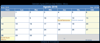 Además encuentra el horario de la salida y puesta de sol para cada día en el calendario agosto 2020. Calendario Agosto 2016 Para Imprimir Mexico