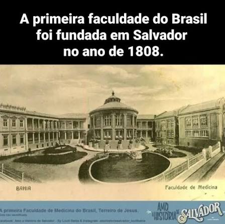 A primeira faculdade do Brasil foi fundada em Salvador no ano de 1808. Foi  a Faculdade de Medicina que ainda funciona no Terreiro de Jesus, atualmente  vinculada à UFBA. Quando a Família