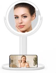8" Lighted Makeup Vanity Mirror with Lights & 1X/10X  Magnification,Rechargeable Double Sided Magnifying Mirror,360°Rotation LED  Cosmetic Beauty Travel Mirror,Touch Screen