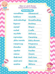 What do you need for a baby shower scramble? 25 Free Printable Baby Shower Word Scramble Games