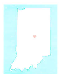Pretty And Informative This Outline Map Of Indiana Has A Bright Blue Watercolor Background And A Heart Over The State Ca Indiana Map Watercolor Background Map