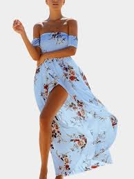 Blue Crossed Front Design Floral Print Off The Shoulder Short Sleeves Dress Us 26 99 Yoins Maxi Beach Dress Wedding Affordable Maxi Dresses Women Long Dresses