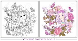 Drawing unicorn horn with flowers. Young Nice Girl With Long Hair And Unicorn Horn Surrounded With Flowers Outline Drawing Coloring Page With Colored Sample Coloring Book For Adult Stock Vector Royalty Free Cliparts Vectors And Stock Illustration