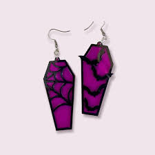 Gothic Coffin Web and Bat Dangle Earrings