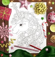 Christmas Unicorn Coloring Page By Thaneeya Mcardle Unicorn Coloring Pages Coloring Books Christmas Unicorn