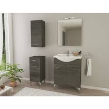 Trendteam smart living badezimmer hochschrank schrank runner, 30 x 190 x 31 cm in rauchsilber dekor mit viel stauraum. Badezimmer Badmobel Auf Dem Boden 55 Cm Ambra Aus Eiche Dunkel Holz Mit Waschtisch Und Spiegel