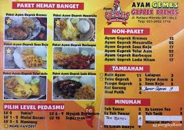 Pondok gemes berdiri sejak tahun 1993 ini juga menyediakan lunch box dan snack box untuk acara kantor, meeting, maupun training. Selalu Diperbarui Menu Ayam Gemes Geprek Kremes Kelapa Gading