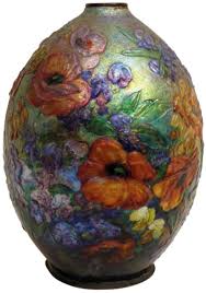 Camille Faure 1874 1956 Vase De Forme Ovoide En Cuivre Emaille A Decor Floral Polychrome Signe C Faure Limoges H 29 Cm Diam 21 Cm Keramik Vase