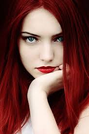 Redheads know their hair color isn't the only unique characteristic. The Deep Red Hair W Lips Contrasts The Ocean Blue Eyes And Pale Skin Red Hair Color Hair Styles Hair Color