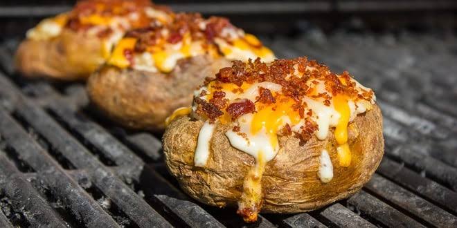 Grilled Cheddar Bacon Twice Baked Potatoes