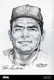 Portrait of New York Mets player Ron Swoboda from the 1969 Miracle Mets  team that won the World Series by artist Stark and released as a souvenir  portfolio by The News of