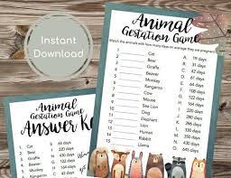 Animal Gestation Baby Shower Games Baby Animals Game How Long Etsy Baby Animal Games Deer Baby Showers Baby Shower Activities
