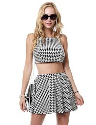 Black And White Crop Top And Skirt Set Cute Houndstooth Crop Top Skater Skirt Set 11foxy Womens Skirt Skater Skirt Mini Skirts