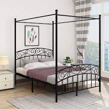 Insert the dowels inside the fabric panel casing. Buy Jurmerry Metal Canopy Bed Frame With Ornate European Style Headboard Footboard Sturdy Steel Holds 660lbs Perfectly Fits Your Mattress Easy Diy Assembly All Parts Included Full Black Online In Vietnam B07txplm9m