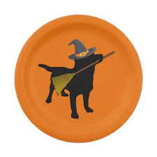 Funny Cute Halloween Black Lab Dog With Witch Hat Paper Plate Zazzle Com Black Lab Dog Lab Dogs Cute Halloween