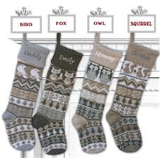 Kurt adler red and cream knit stockings 2 assorted. Fair Isle Knit Woodland Country Modern Christmas Stockings Personalization Fox Squirrel Owl Bird