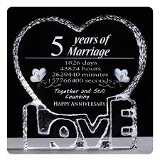 The traditional gift for the 5th year of marriage is wood. 5 Years Wedding Anniversary Crystal Souvenirs Love Heart Shape Laser Engraving Unforgettable Gifts For Wife Husband Presents Party Favors Aliexpress