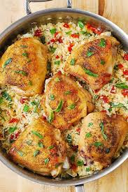 Used boneless chicken thighs and baked 400. One Pan Chicken Thighs With Sun Dried Tomato Basil Rice Julia S Album