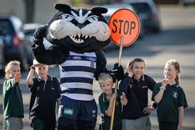 He then waits for the players to come out on the ground; Road Safety To Earn Two Kids Leadership Of Cats Geelong Independent