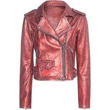 Iro Metallic Axelle Red Lamb Leather Biker Jacket 4 815 Ron Found On Polyvore Featuring Women S Fa Cropped Biker Jacket Lambskin Jacket Red Cropped Jacket