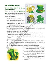They write the answer on the appropriate line. St Patrick S Day Related Video I Bet You Didn T Know St Patrick S Day Esl Worksheet By Snowdrop1981