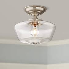 Shop bathroom flushmounts at lumens.com. Schoolhouse Floating 12 Wide Brushed Nickel Clear Ceiling Light 32r66 Lamps Plus Ceiling Lights Bathroom Ceiling Light Flush Mount Ceiling Lights