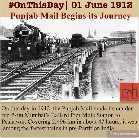 On this day in 1912, the legendary Punjab Mail commenced service from Ballard Pier Mole Station, Mumbai, connecting the city with Peshawar in the northwest frontier of British India. The train covered
