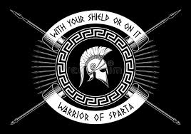 Black And White Warriors Logo Photo About With Your Shield Or On It Warrior Of Sparta Crossed Spears Spartan Shield Helmet On A Black Background Ill Spartan Shield Spartan Tattoo Sparta