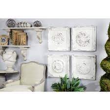 Litton Lane Antique Floral Carvings On Fiberglass Wooden Wall Art Set Of 4 White In 2020 White Wall Medallion Wall Medallion Vintage Inspired Wall Decor
