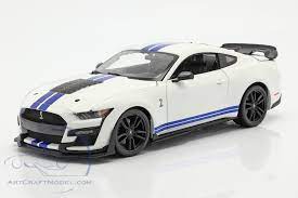 Learn about the most advanced mustang ever with more personal options than ever. Ford Mustang Shelby Gt500 Year 2020 White With Blue Stripes 31452 Ean 090159314523