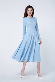 Light Blue Dress Midi Dress Pleated Dress Spring Dress Etsy