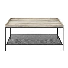 Gray wash medium square mdf coffee table with shelf. 42 Industrial Coffee Table With Metal Mesh Shelf Grey Wash