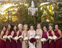 Blaire And Her Bridesmaids Look Lovely In Shades Of Ivory Champagne And Burg Burgundy Champagne Wedding Gold And Burgundy Wedding Rose Gold Wedding Bridesmaids