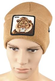 Ciepła zimowa czapka Goorin Bros lew KING beżowa