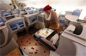 Emirate S Business Class Section Business Class Section On An Emirates Airbus A380 Featured At The Ila Berlin Ai First Class Airline Emirates Travel Bassinet
